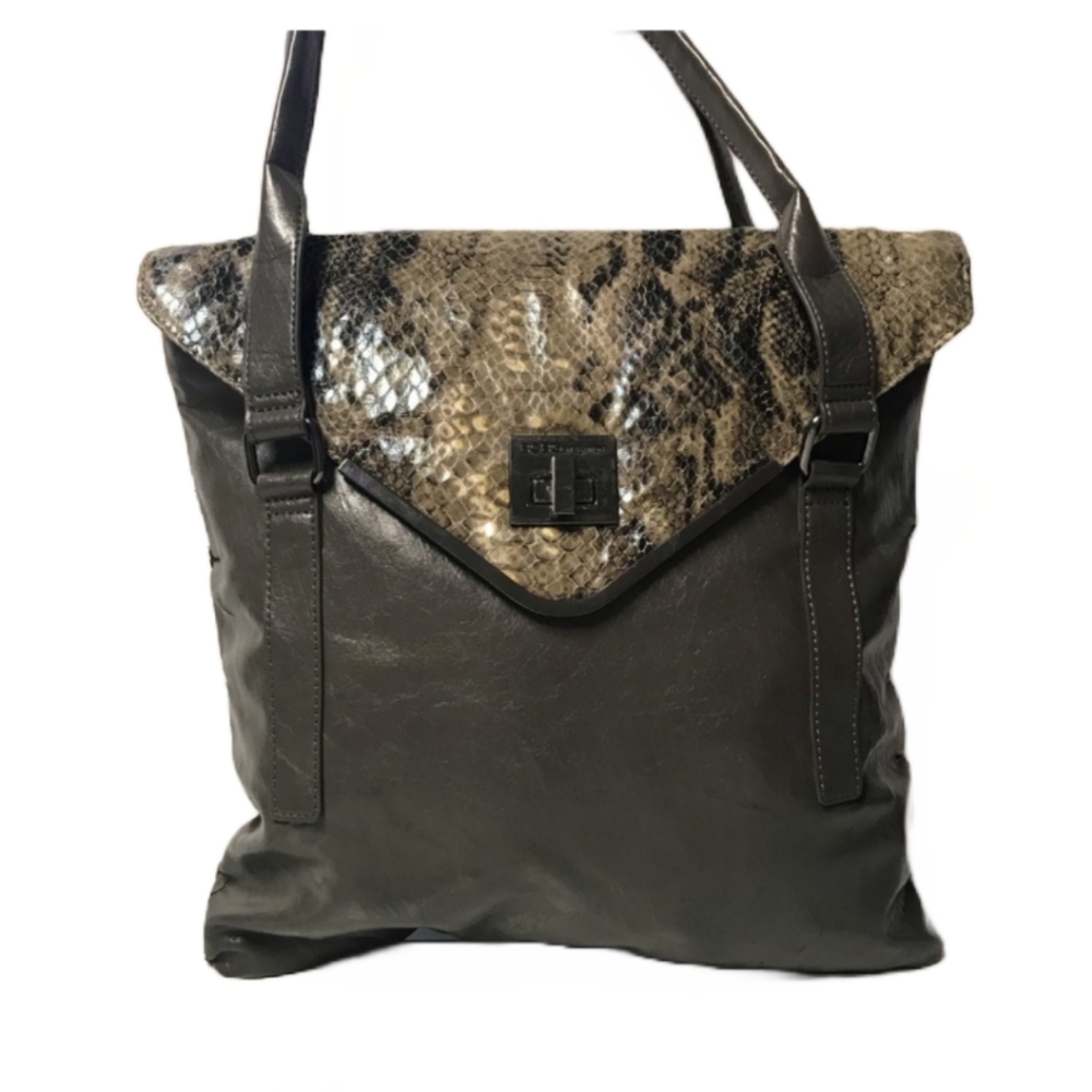 BCBGENERATION GRAY FAUX LEATHER SHOULDER BAG